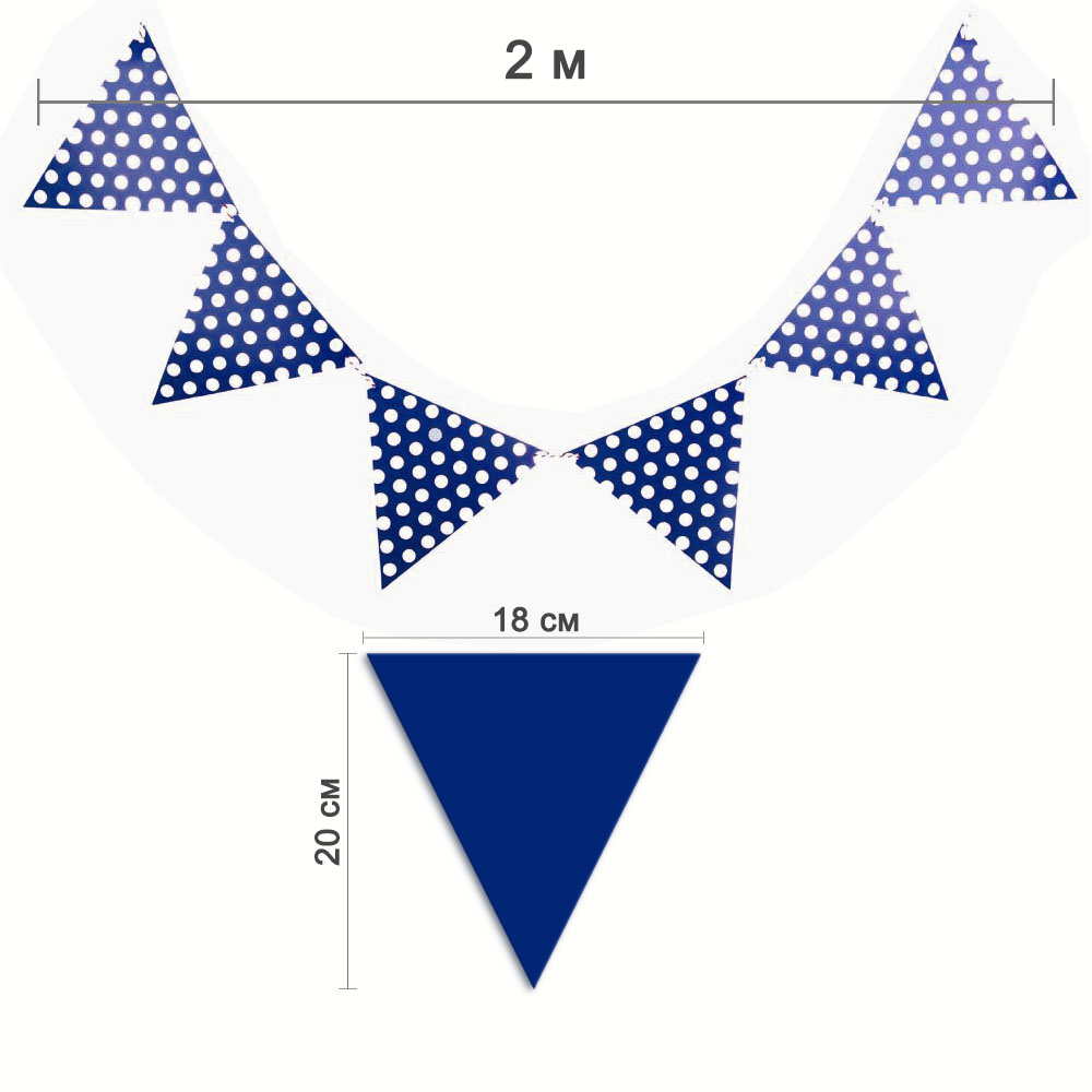 Гирлянда на веревке в горох 2м 18х20см, темно-синий