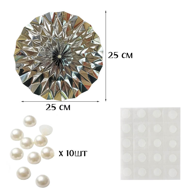 Фанты фольгированные с жемчужиной НАБОР 10шт х 25см, серебро Фанты фольгированные с жемчужиной НАБОР 10шт х 25см, серебро