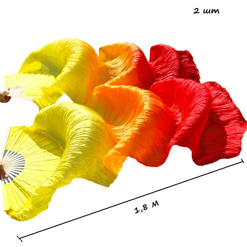 Веер-вейл для танцев 2 шт 57см х 1,8м №4, шелк, желтый+св. оранжевый+красный