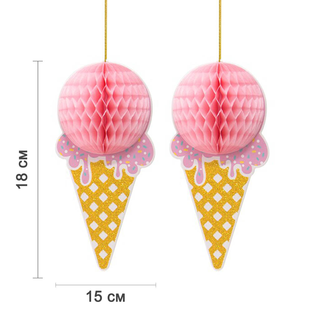 Подвески "Мороженое Рожок розовый" 2 шт. 15х8 см