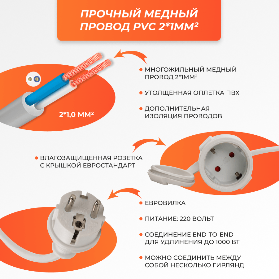 Набор Ретро со свисанием 11м, шаг 100см, 10 ламп, белая, с лампами ST64 4 Вт К2700