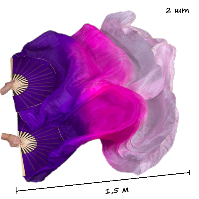 Веер-вейл для танцев 2 шт 57см х 1,5м №4, шелк, фиолетовый+малиновый+св.розовый