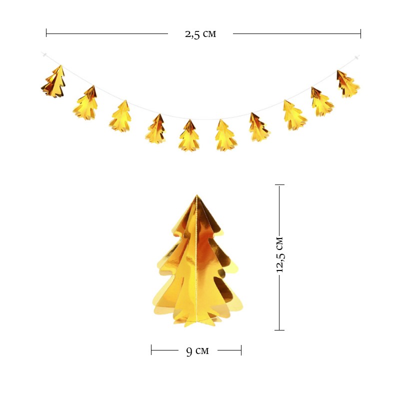 Гирлянда горизонтальная "Елки" 2,5 м 12,5/9 см золото металлик 
