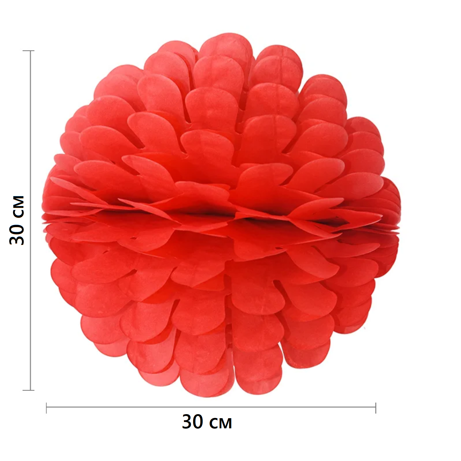 Бумажное украшение Цветочный шар-соты 30 см, красный