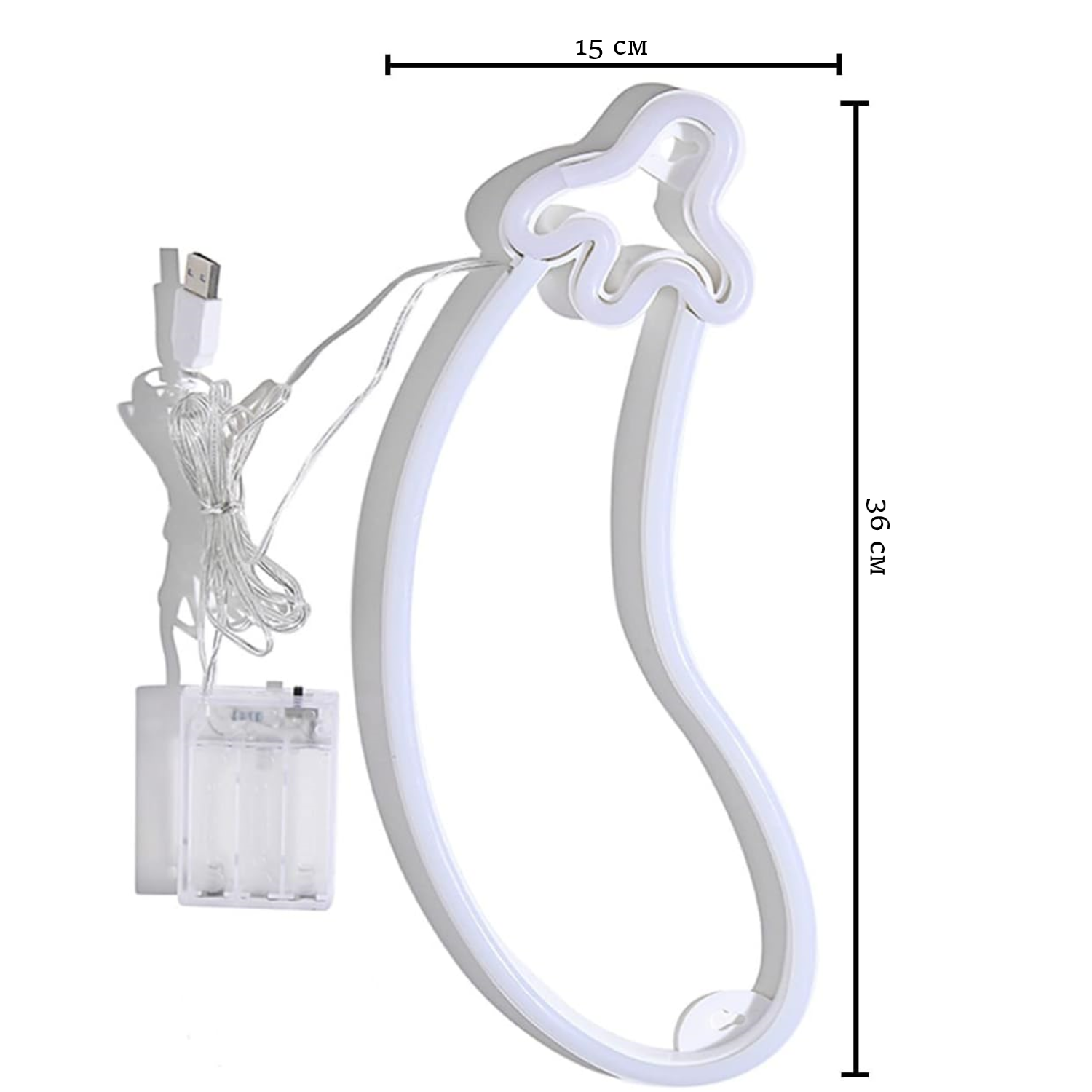 Неоновая подвеска "Баклажан"  36 х 12 см, от батареек и USB, св.сиреневый+зеленый