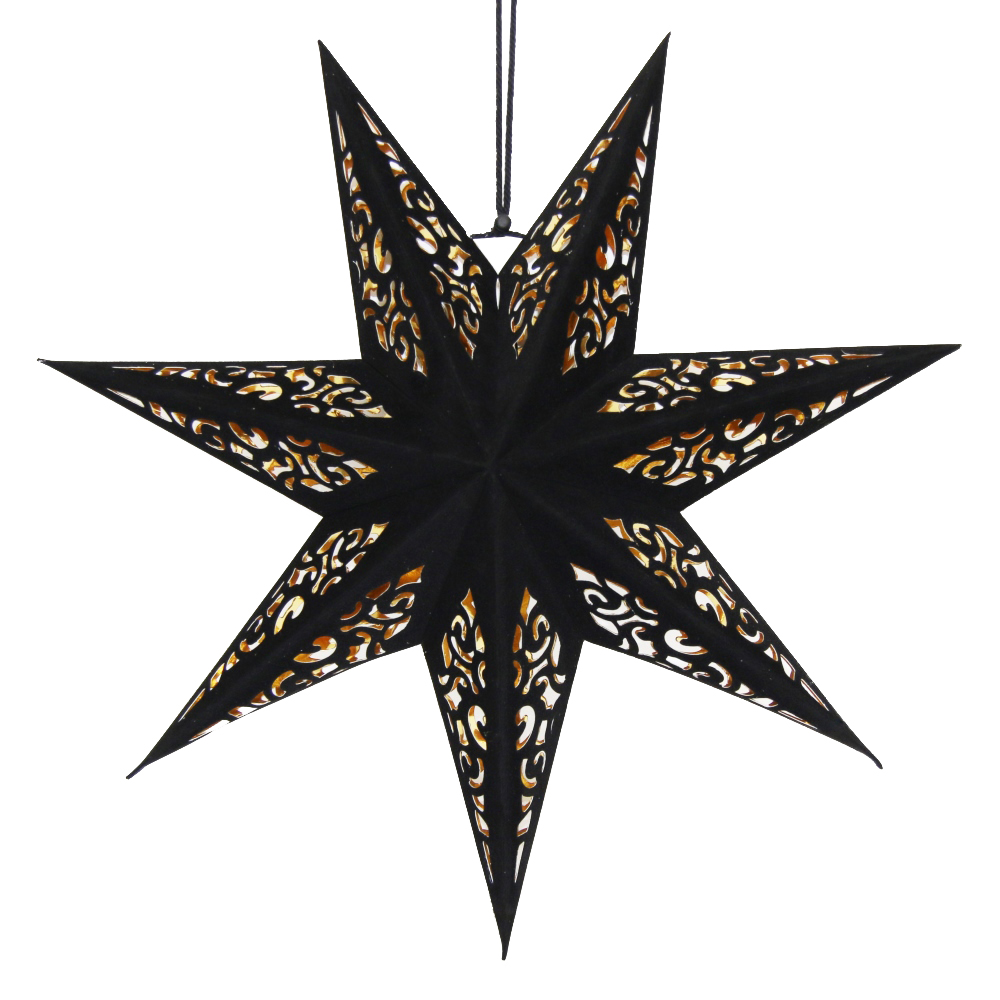 Звезда семиконечная из бархатной бумаги 45 см, Вензель, черный+золото Звезда семиконечная из бархатной бумаги 45 см, Вензель, черный+золото