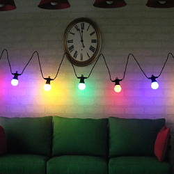 Гирлянда Патио из диодных ламп от сети 5м 5см х 10шт, разноцветные