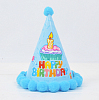 Колпачок с помпончиками "Happy Birthday" тортик голубой