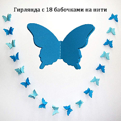 Гирлянда "Бабочки" 13х9см 2,5м, синий+голубой